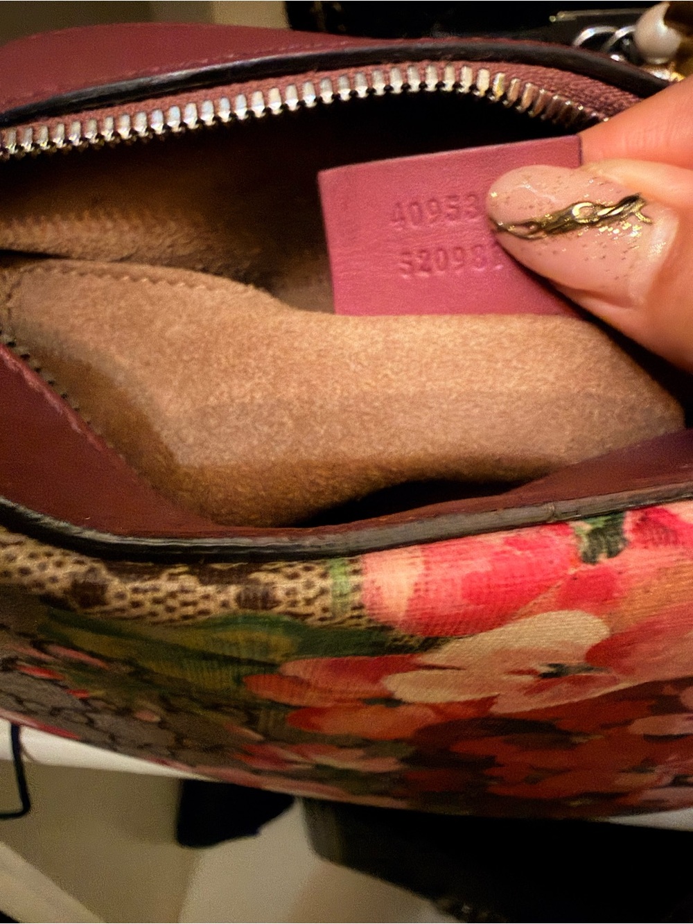 Gucci Beige GG Monogram Crossbody with Pink Floral Print - Picture 13 of 14